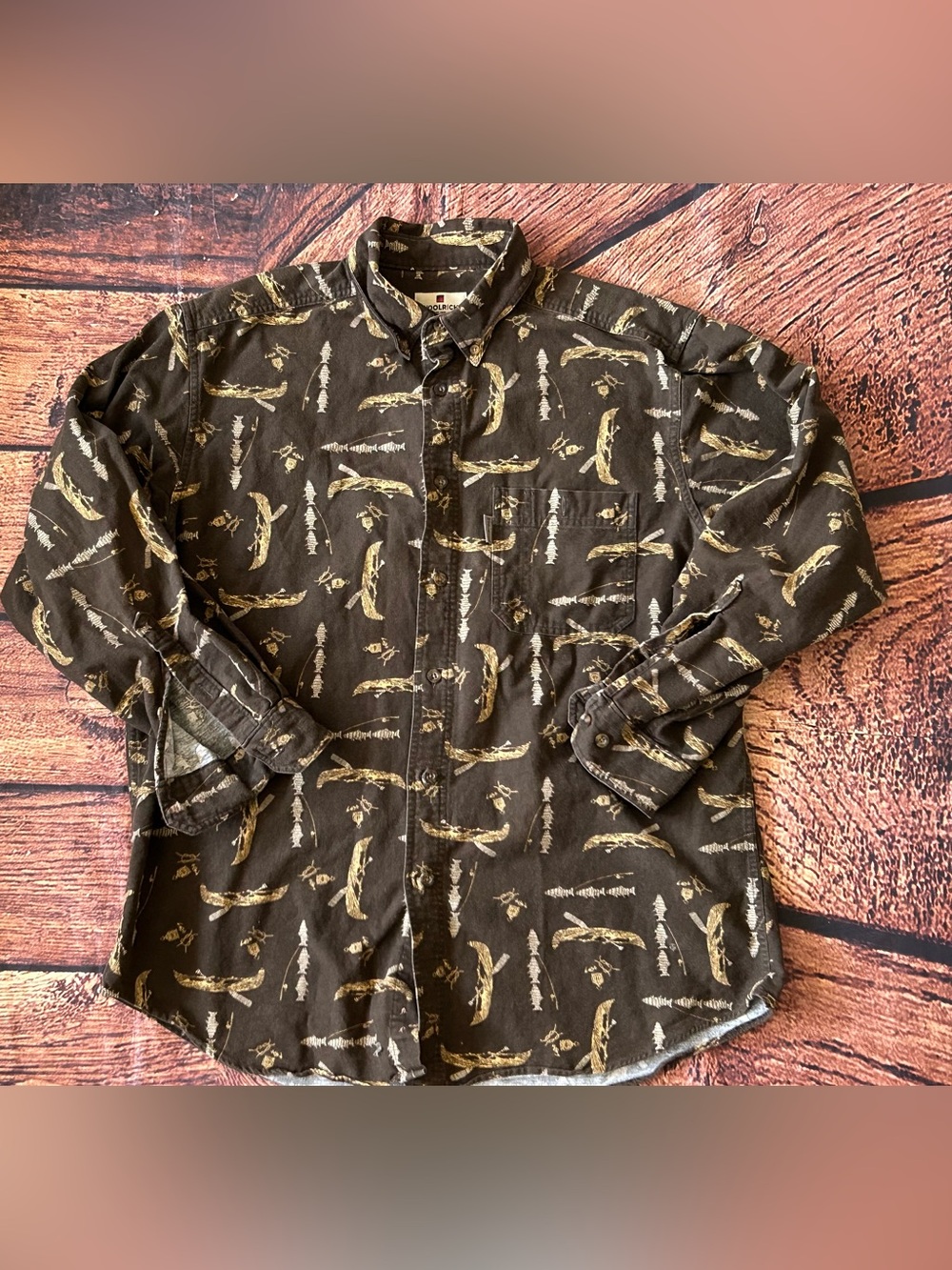 Vintage Woolrich Outdoors Deer Print Button Up Long Sleeve Flannel Shirt Mens L